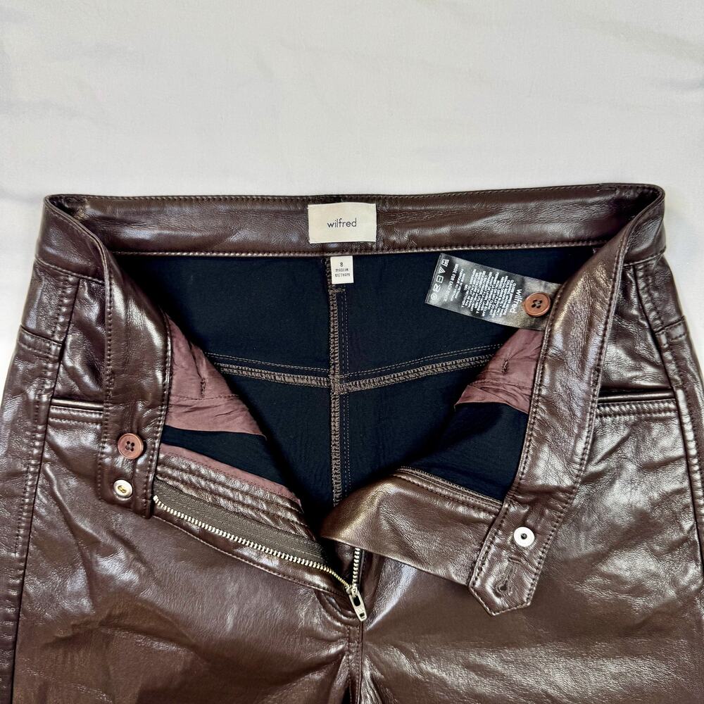 Wilfred Aritzia Brown Faux Leather Flare Pants Women's 8 Y2K 90s Bootcut Concert - Picture 8 of 16